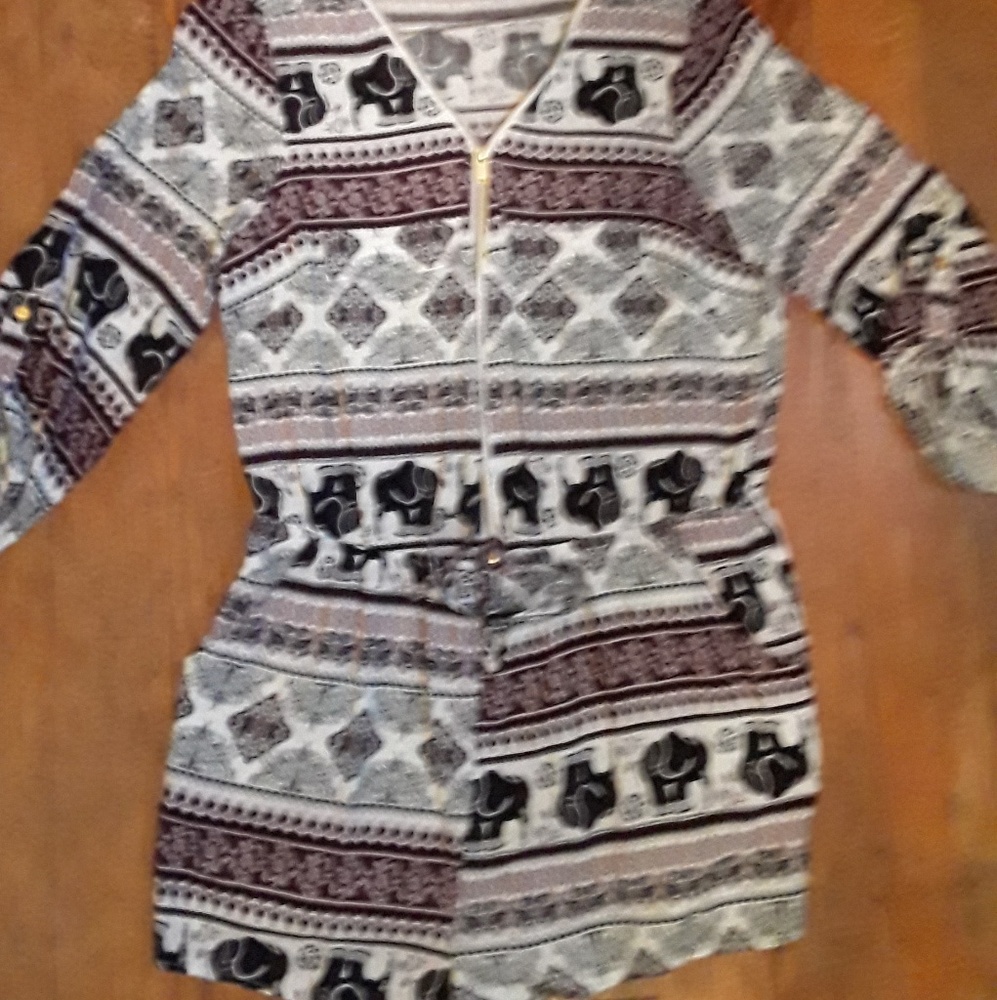Tribal pattern romper with elephants